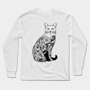 Cat In Lotus Tattoo Long Sleeve T-Shirt